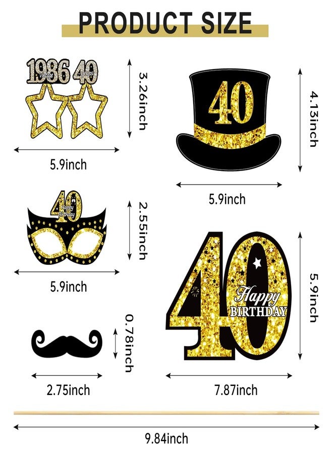 Guiruiy 21Pcs 40th Birthday Decoration Photo Booth Props for Men Women, Funny Black Gold Vintage 1986 40th Birthday Props Kit with Sticks Party Supplies, Cheers to 40 Bday Photo Props Sign Decor - Image 5